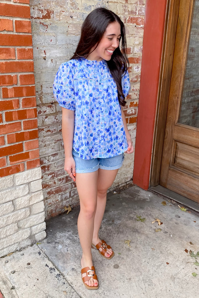 Petal Days Blue Floral Print Top - Lyla's: Clothing, Decor & More - Plano Boutique