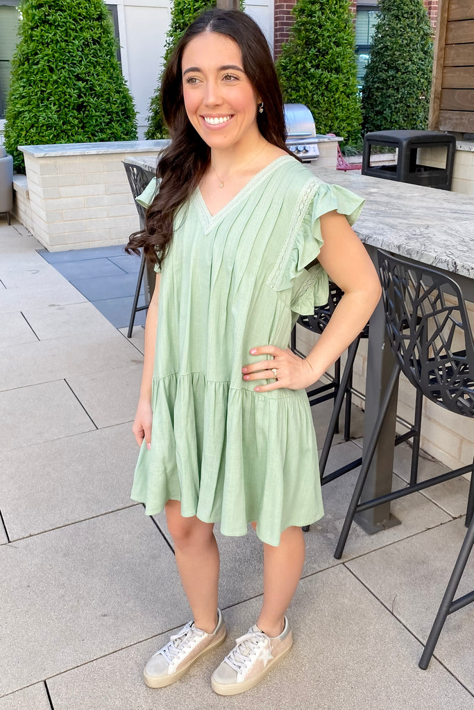 Come On Girl Pintuck Sage Dress - Lyla's: Clothing, Decor & More - Plano Boutique
