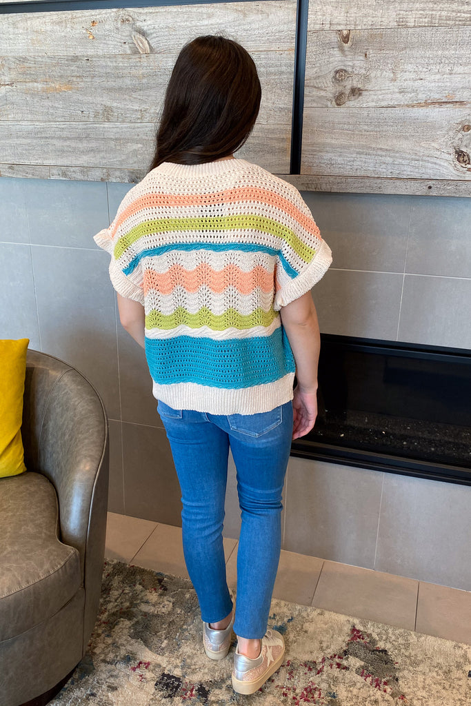 Turn It Around Colorblock Crochet Jade Top - Lyla's: Clothing, Decor & More - Plano Boutique