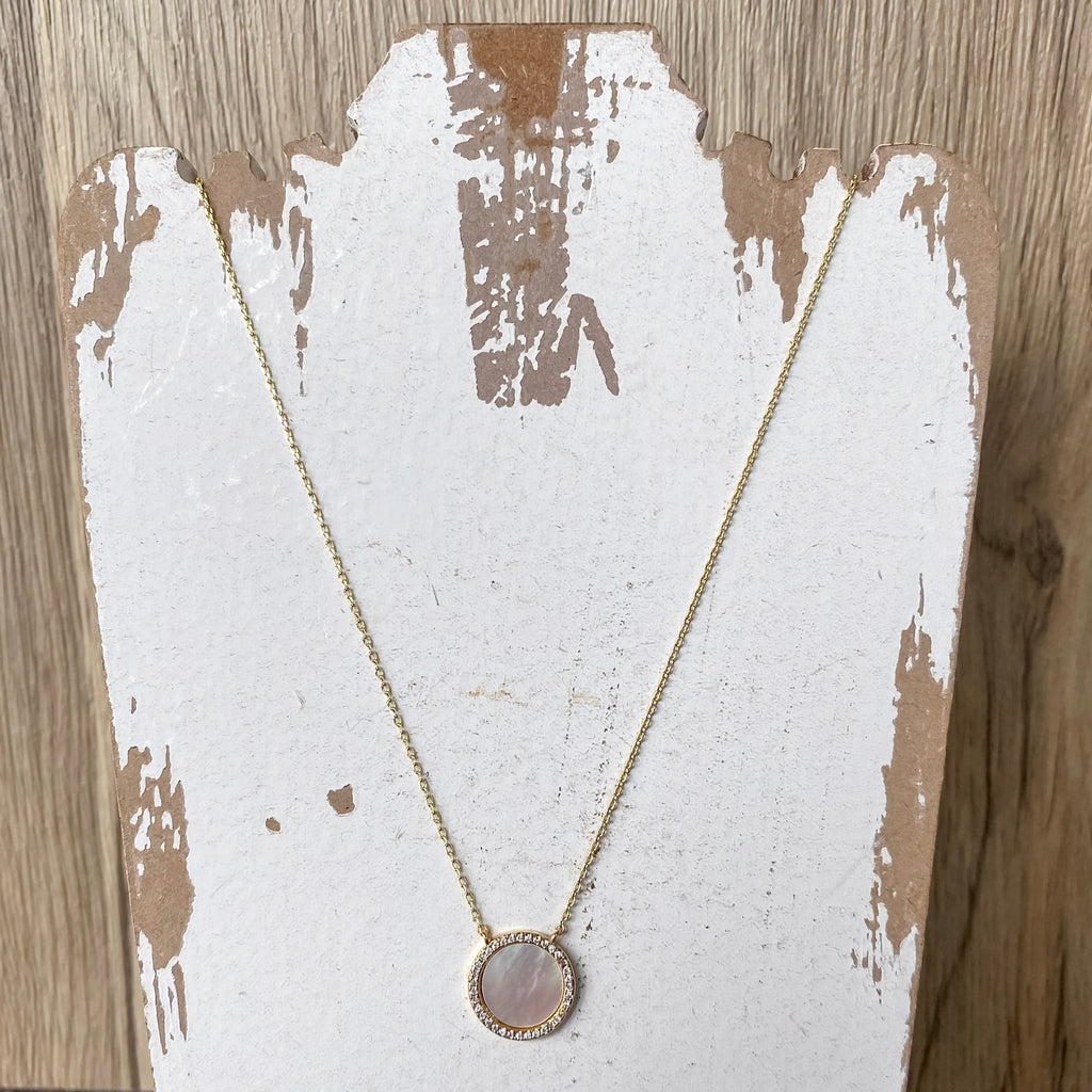 Round Pave Shell Necklace - Lyla's: Clothing, Decor & More - Plano Boutique