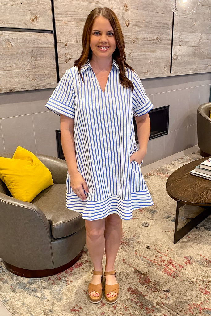 Felt Like A Breeze Striped Blue Dress - Lyla's: Clothing, Decor & More - Plano Boutique