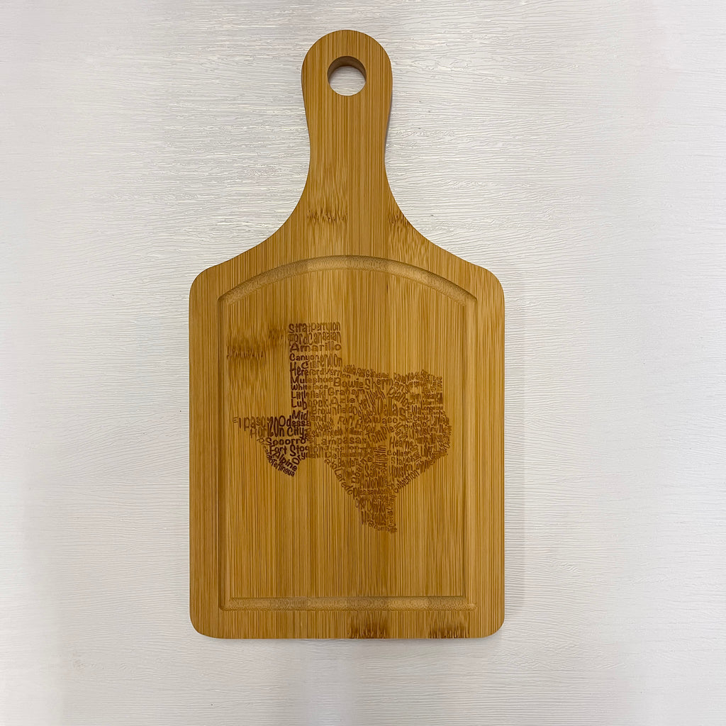 Texas Cutting Board with Cities - Lyla's: Clothing, Decor & More - Plano Boutique