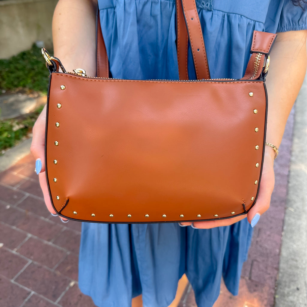 Jen & Co Carmen Vegan Studded Crossbody - Brown - Lyla's: Clothing, Decor & More - Plano Boutique