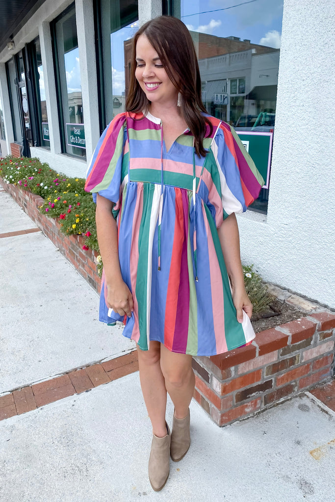 Center Of The Ring Denim Plum Multi Colored Dress - Lyla's: Clothing, Decor & More - Plano Boutique