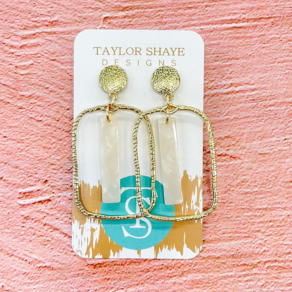 White Stick Rectangle Hoop Earrings by Taylor Shaye - Lyla's: Clothing, Decor & More - Plano Boutique