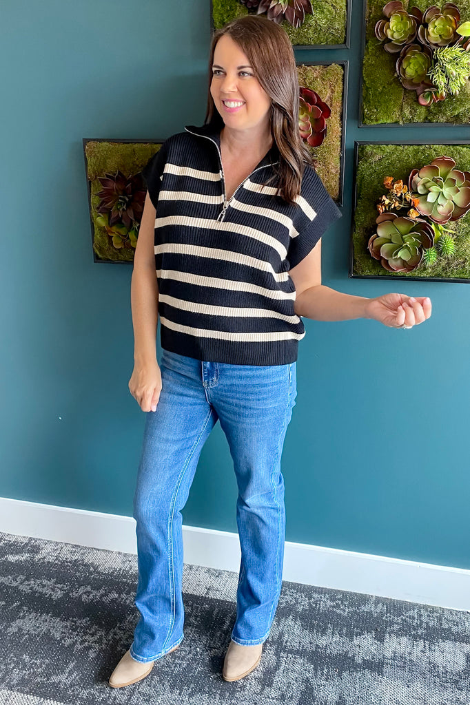 Layers Of Life Striped Vest Black - Lyla's: Clothing, Decor & More - Plano Boutique