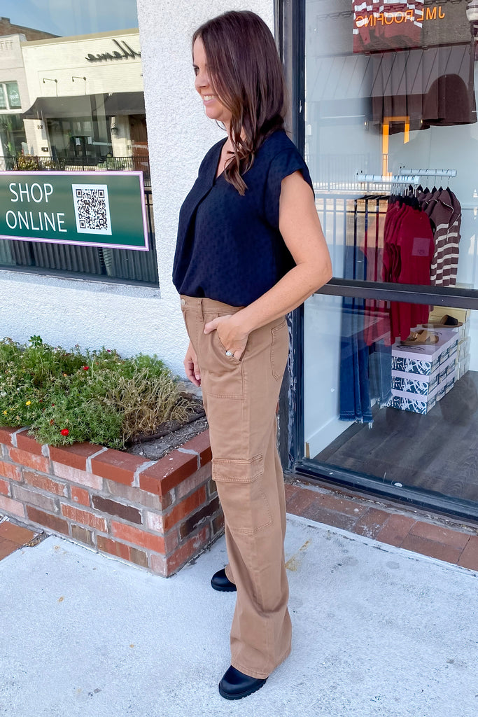 Olivia Sinopia Fresco High Rise Utility Cargo Wide Leg Denim by Vervet - Lyla's: Clothing, Decor & More - Plano Boutique