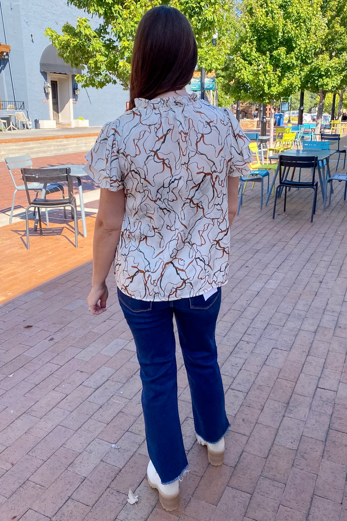Save the Date Abstract Print Flutter Sleeve Ivory Top - Lyla's: Clothing, Decor & More - Plano Boutique