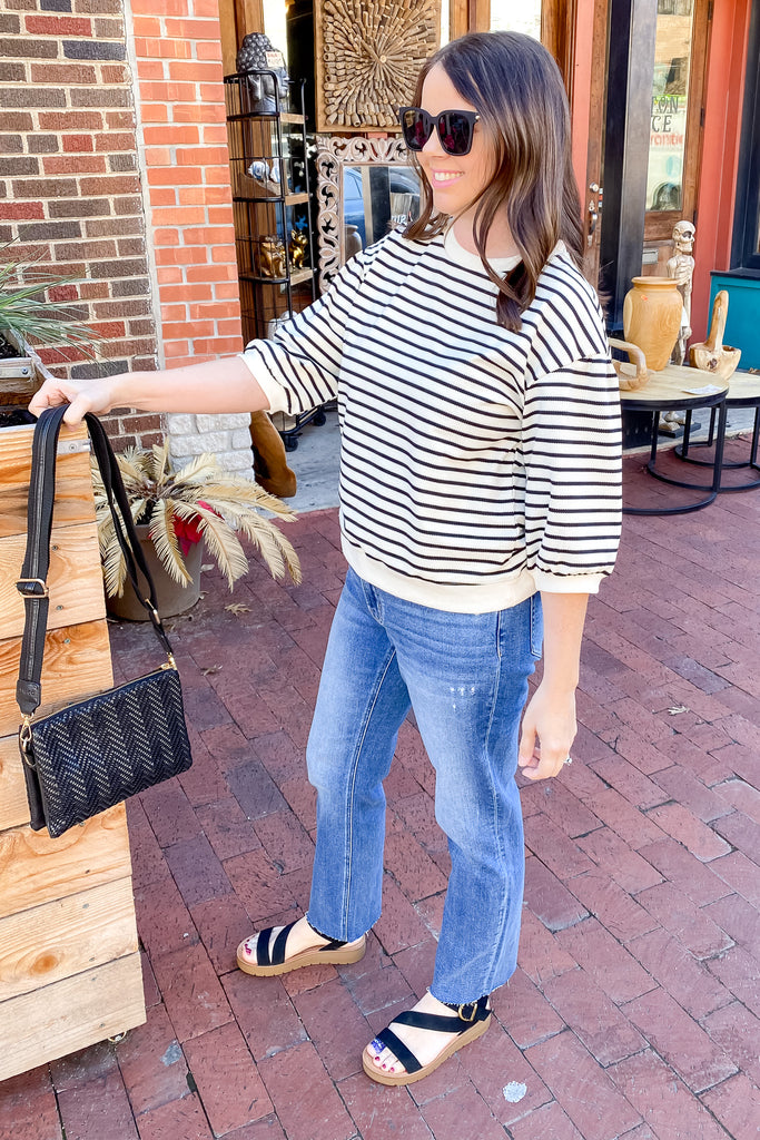 Chic Striped Black and Natural Top - Lyla's: Clothing, Decor & More - Plano Boutique