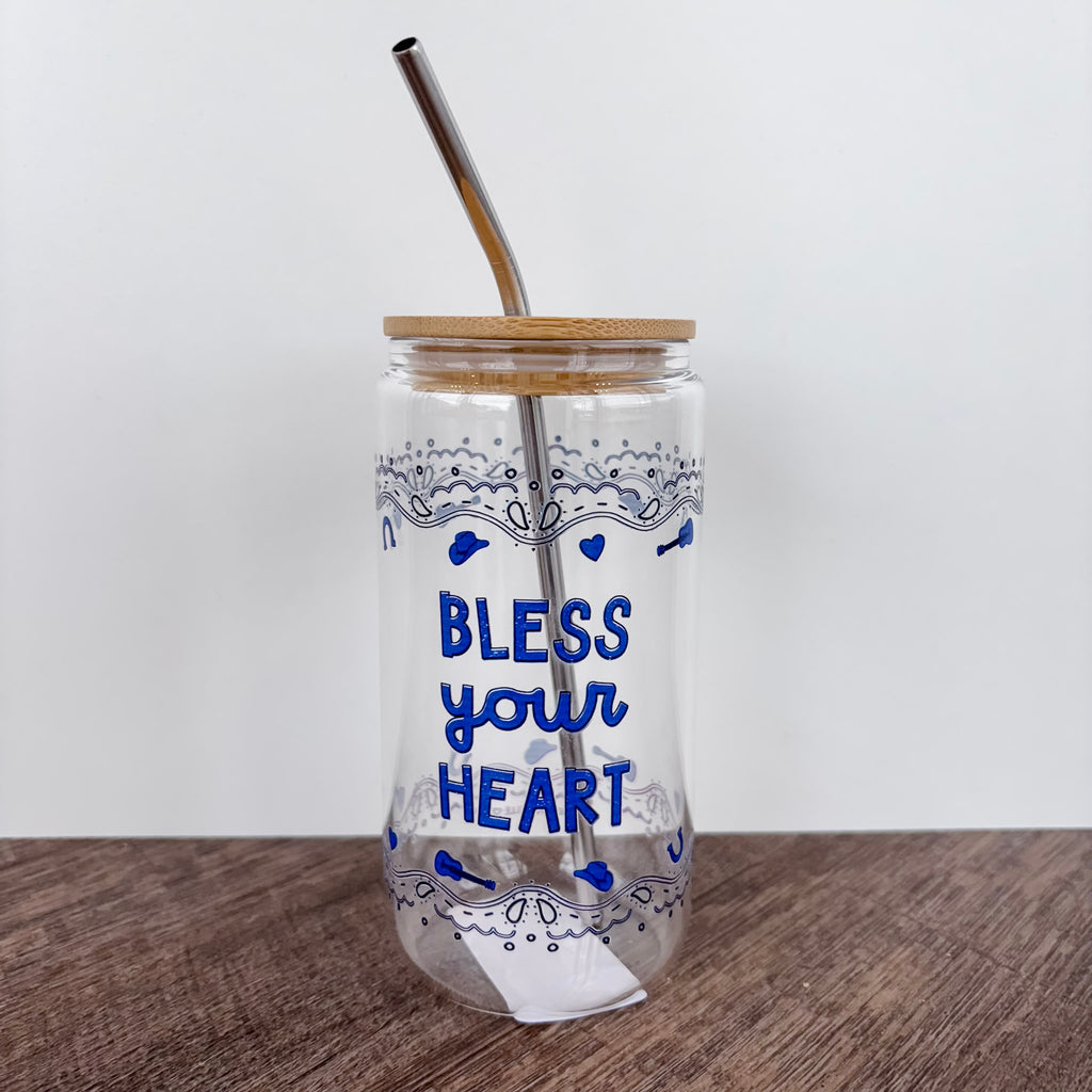 Bless Your Heart Western Glass Can - Lyla's: Clothing, Decor & More - Plano Boutique