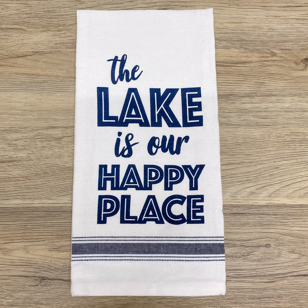 The Lake Is Our Happy Place Hand Towel - Lyla's: Clothing, Decor & More - Plano Boutique