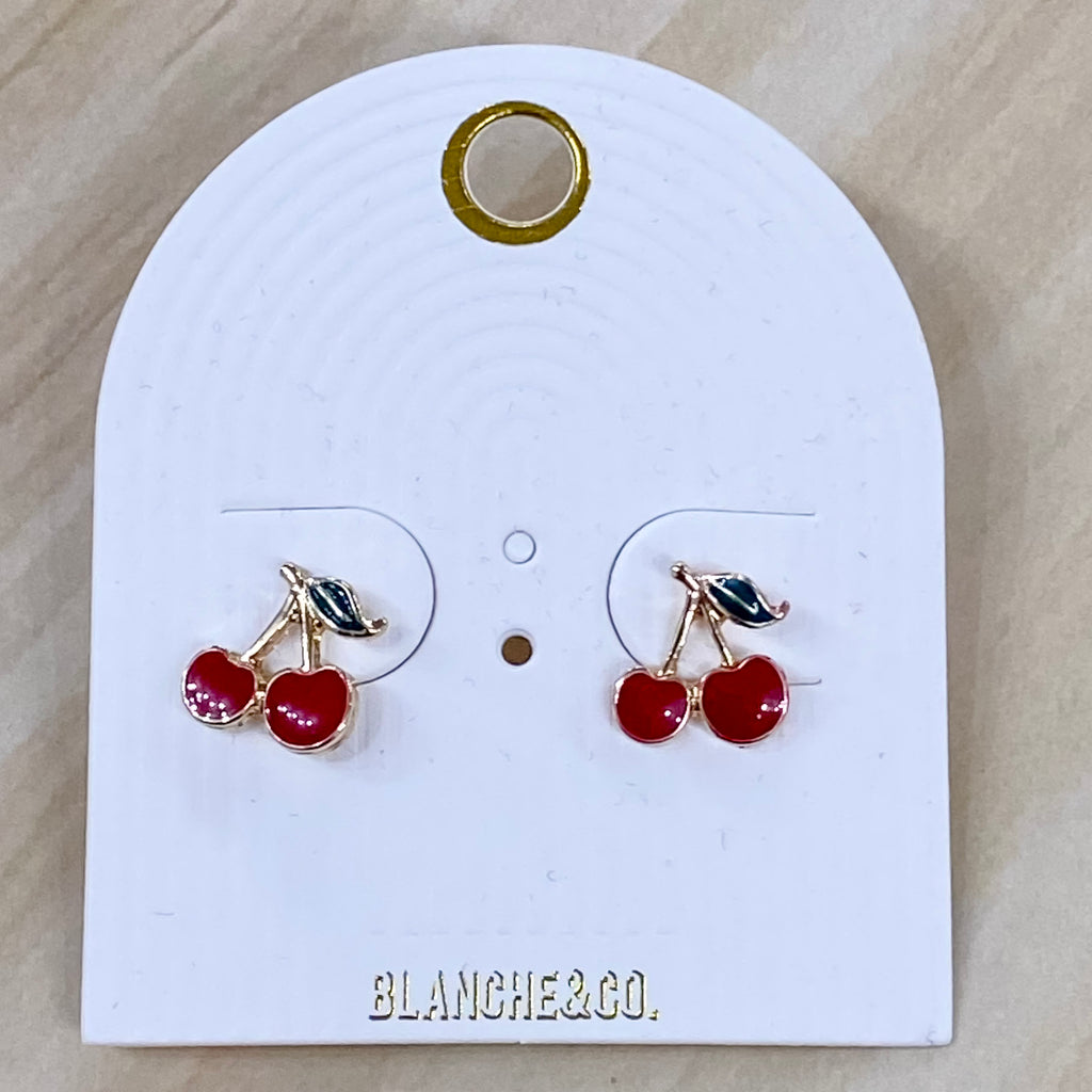 Red Cherry Small Stud Earrings - Lyla's: Clothing, Decor & More - Plano Boutique