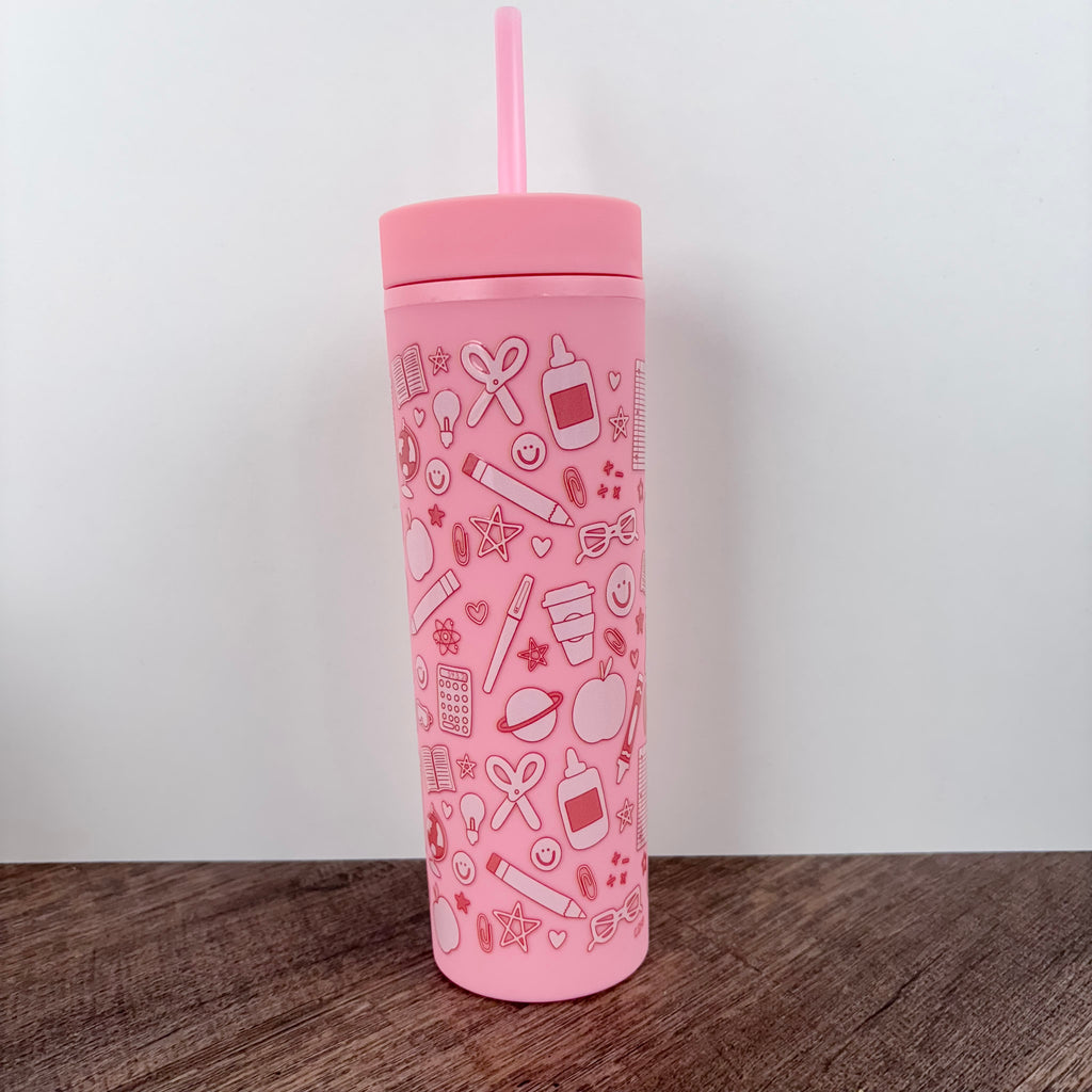 Classroom Icons Acrylic Pink Tumbler - Lyla's: Clothing, Decor & More - Plano Boutique
