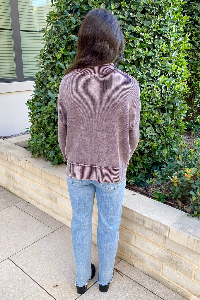 Never Know Mock Neck Plum Cocoa Sweater - Lyla's: Clothing, Decor & More - Plano Boutique