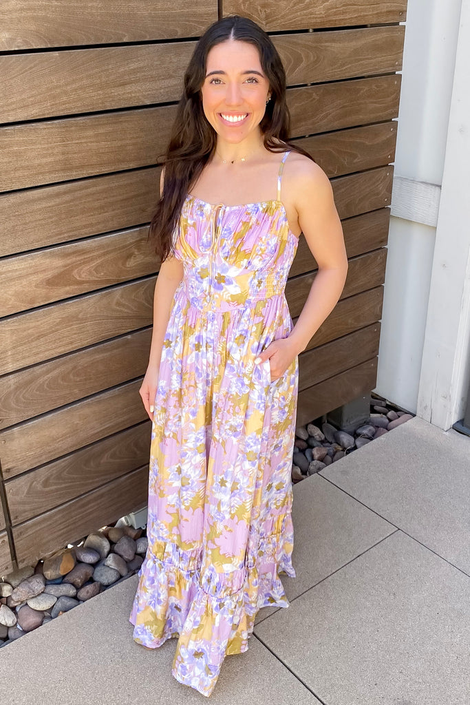 Whirlwind Floral Print Lavender Maxi Dress - Lyla's: Clothing, Decor & More - Plano Boutique