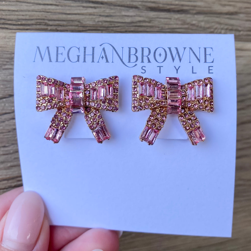 Tandy Pink Bow Earrings by Meghan Browne - Lyla's: Clothing, Decor & More - Plano Boutique