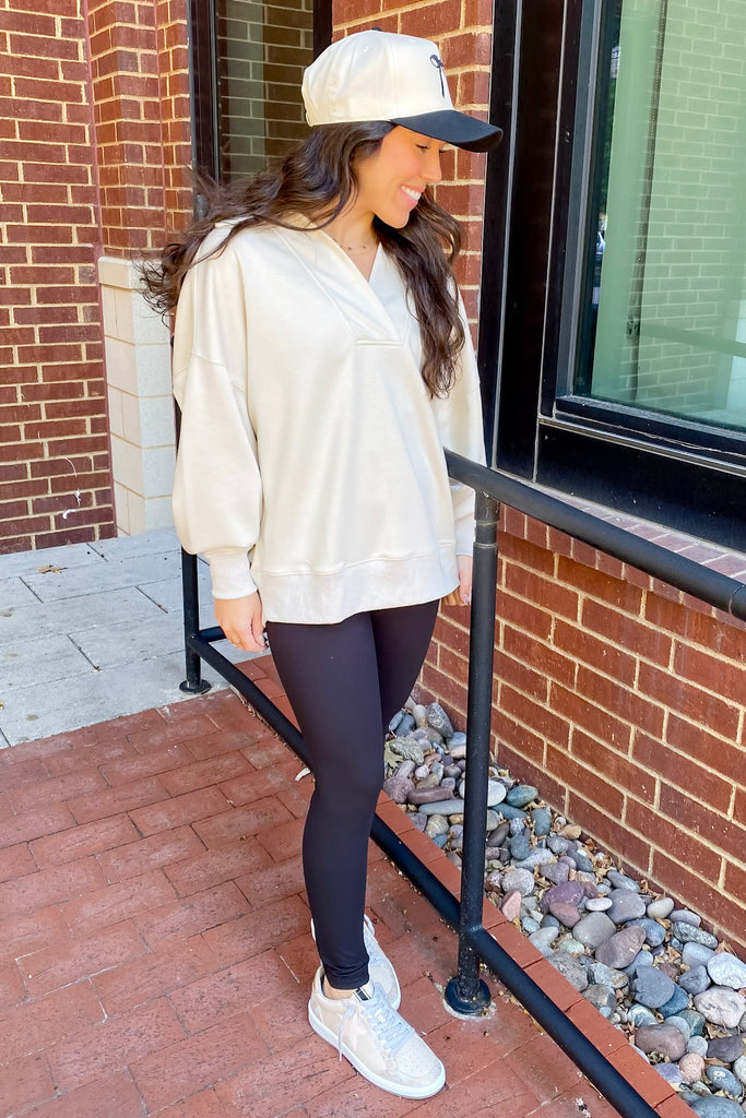 On The Run Longsleeve Collar Cream Top - Lyla's: Clothing, Decor & More - Plano Boutique