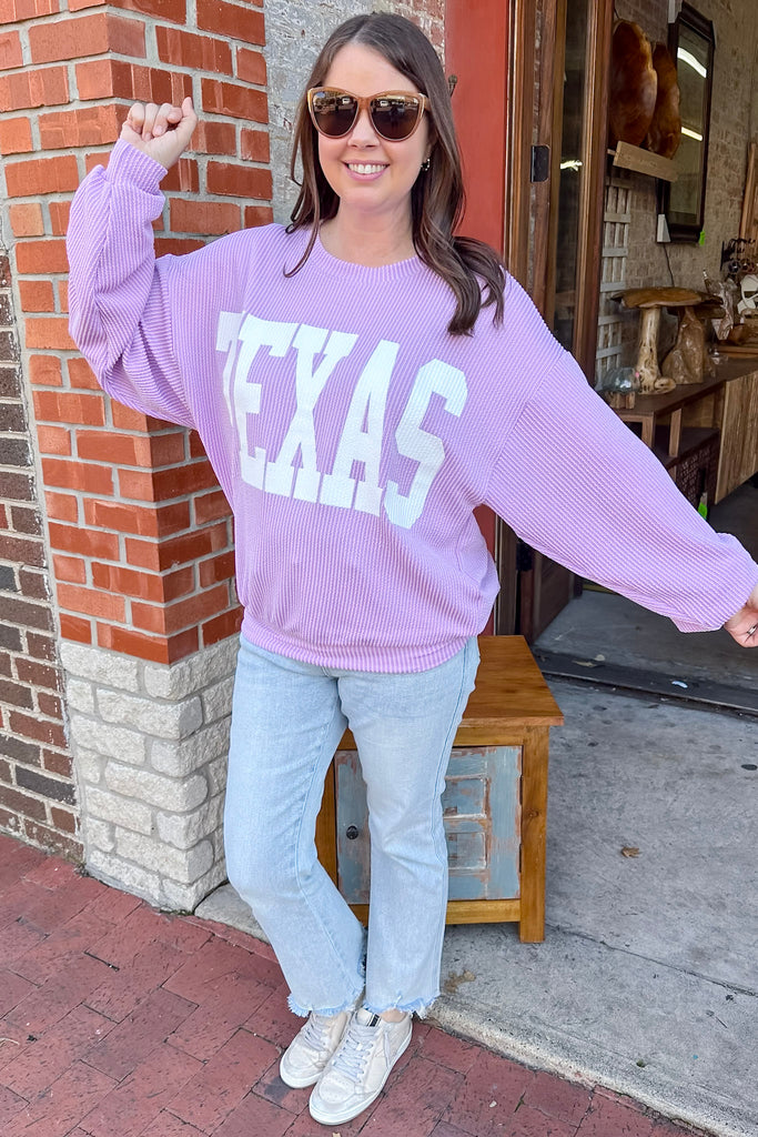 Texas Corduroy Graphic Lilac Sweater - Lyla's: Clothing, Decor & More - Plano Boutique