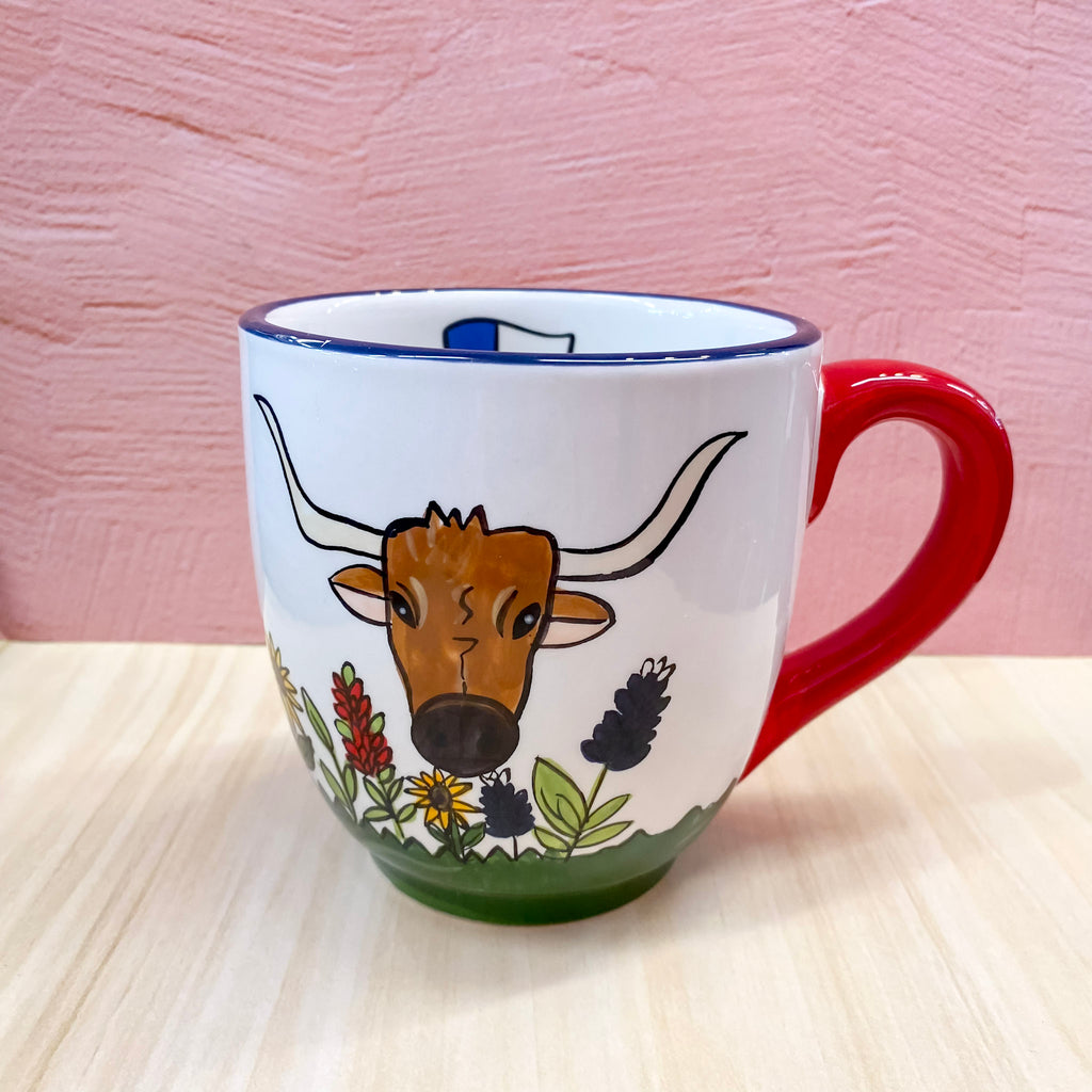 Longhorn God Bless Texas Mug - Lyla's: Clothing, Decor & More - Plano Boutique