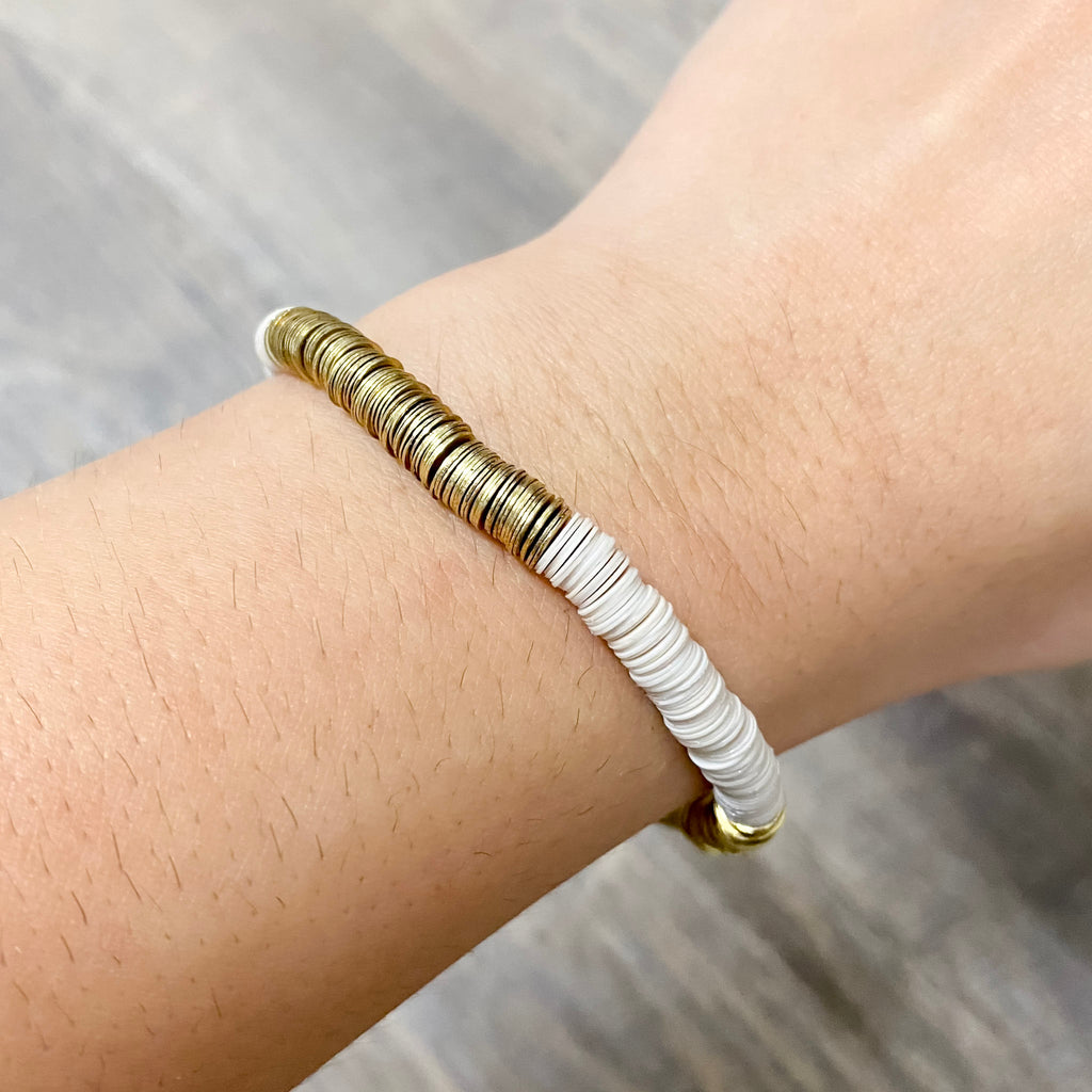 Grace Two Color Block Stretch Bracelet Cream and Gold by Ink & Alloy - Lyla's: Clothing, Decor & More - Plano Boutique