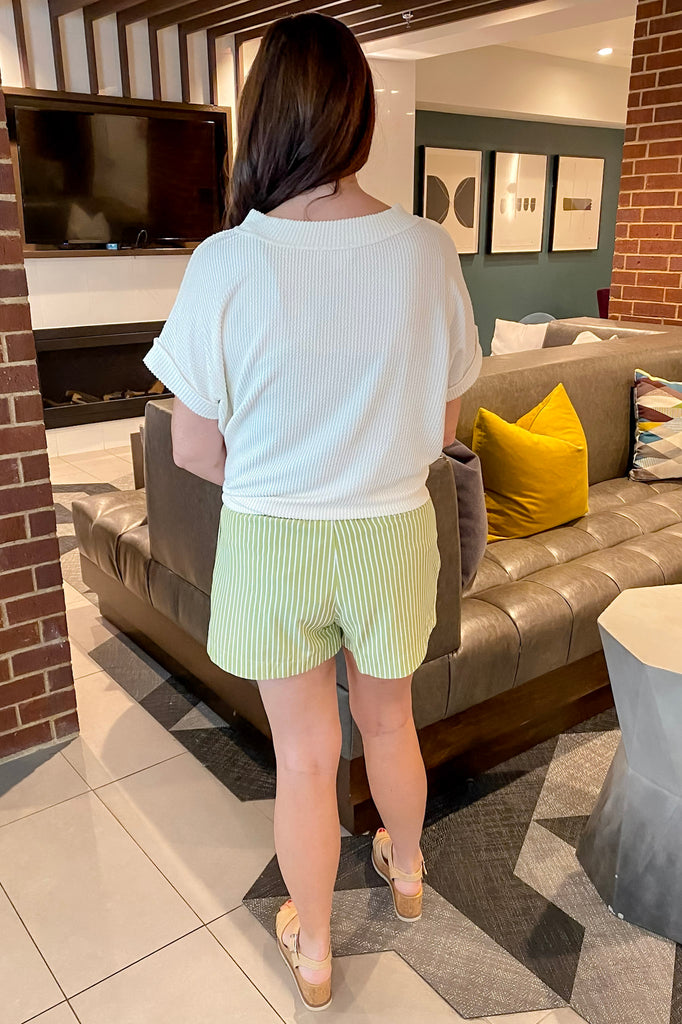 Spill The Green Tea Striped Shorts - Lyla's: Clothing, Decor & More - Plano Boutique