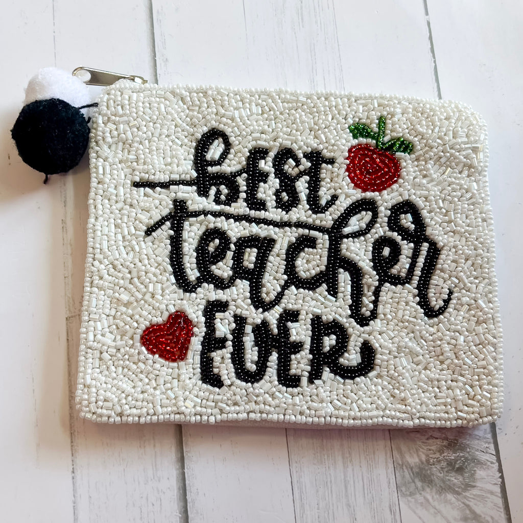 Best Teacher Ever Beaded Pouch - Lyla's: Clothing, Decor & More - Plano Boutique