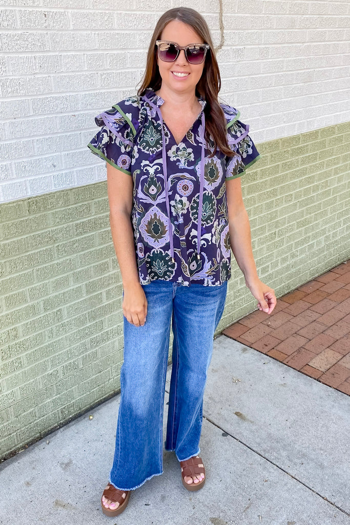 Stroll Around Floral Print Navy Top - Lyla's: Clothing, Decor & More - Plano Boutique