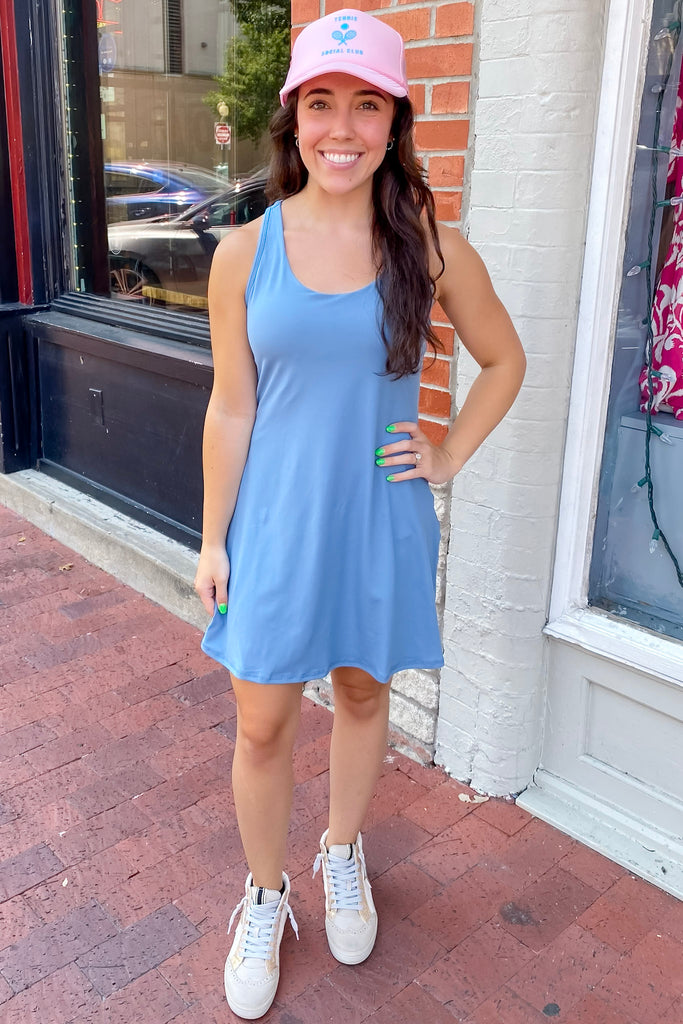 Athleisure Dusty Blue Active Romper - Lyla's: Clothing, Decor & More - Plano Boutique