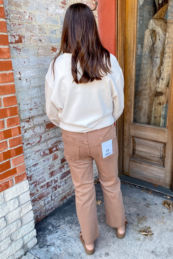 Brown Mid Rise Straight Leg With Slit At Bottom by Mica - Lyla's: Clothing, Decor & More - Plano Boutique