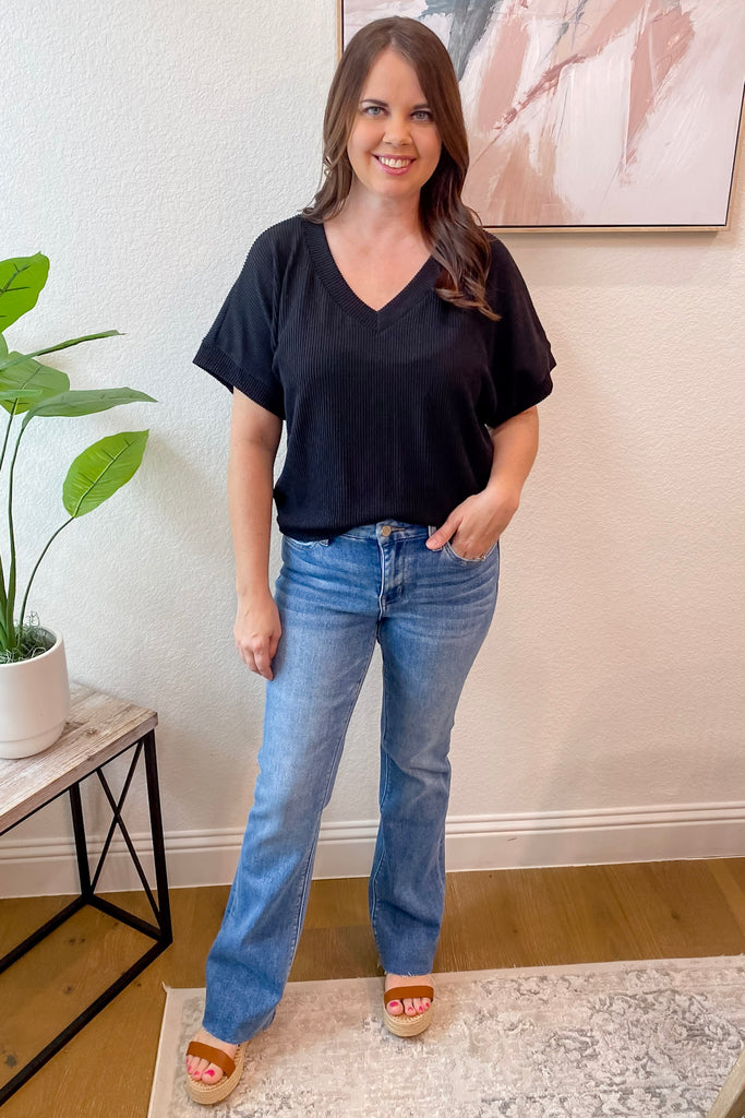 The Weekend Wanderer Ribbed Black Top - Lyla's: Clothing, Decor & More - Plano Boutique