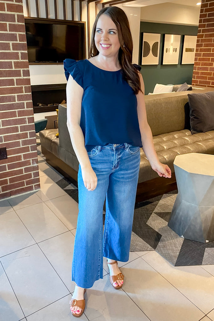 A Lil Ruffle Navy Top - Lyla's: Clothing, Decor & More - Plano Boutique