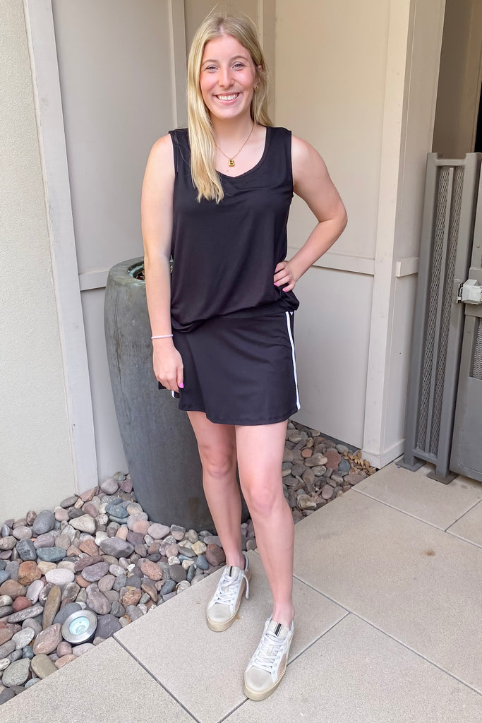 Athleisure Recycled Butter Piping Black and White Skort - Lyla's: Clothing, Decor & More - Plano Boutique