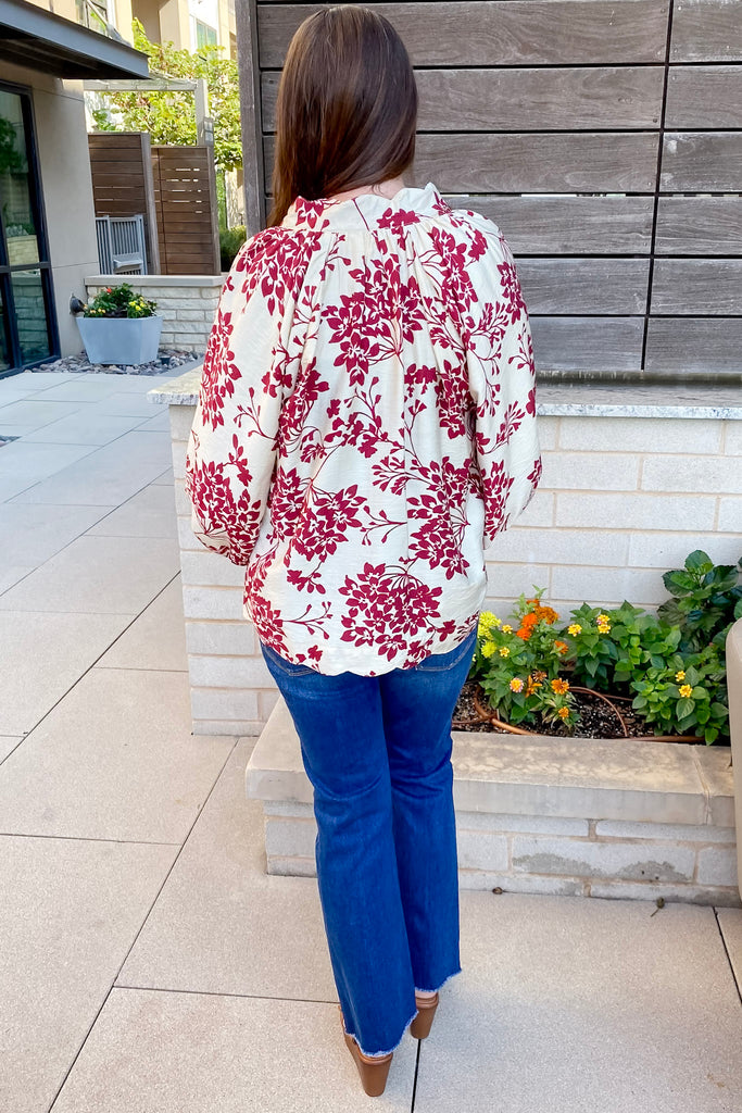 Left Me Speechless Floral Print Garnet Top - Lyla's: Clothing, Decor & More - Plano Boutique