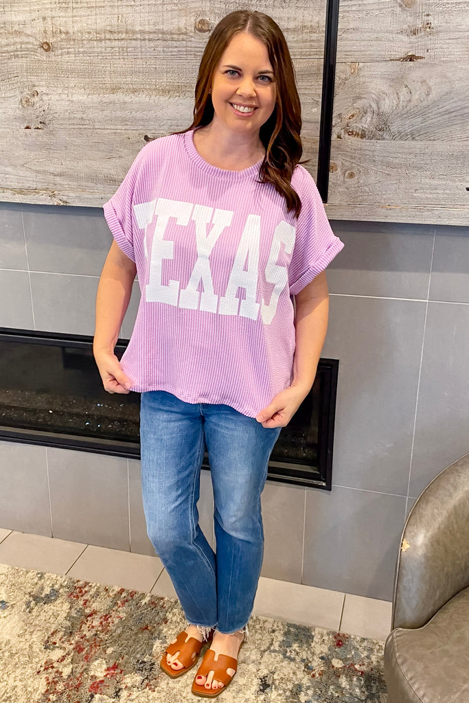 Texas Corduroy Graphic Lilac Short Sleeve Top - Lyla's: Clothing, Decor & More - Plano Boutique