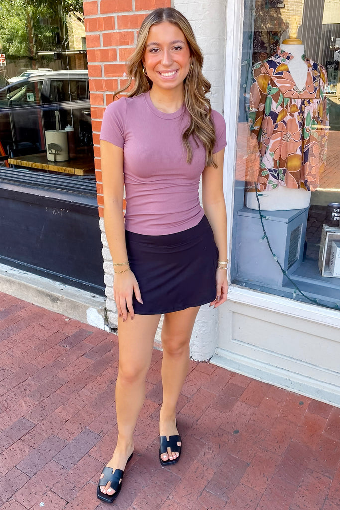 Athleisure Essential Short Sleeve Micro Ribbed Rose Taupe Top - Lyla's: Clothing, Decor & More - Plano Boutique