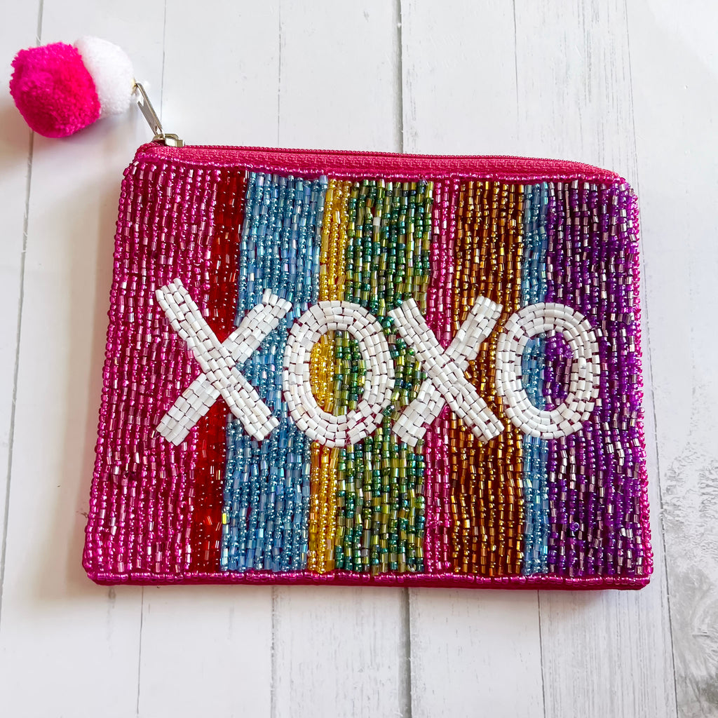 XOXO Striped Beaded Pouch - Lyla's: Clothing, Decor & More - Plano Boutique