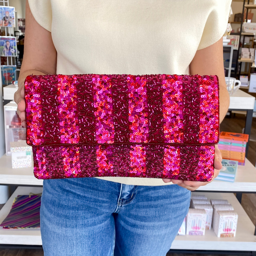 Deep Red Striped Beaded Crossbody - Lyla's: Clothing, Decor & More - Plano Boutique