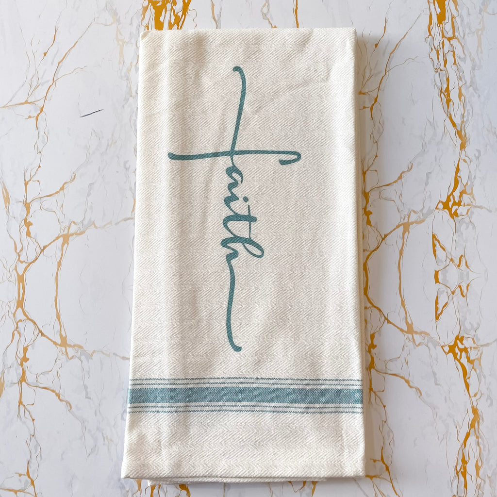 Faith Blue Print Hand Towel - Lyla's: Clothing, Decor & More - Plano Boutique
