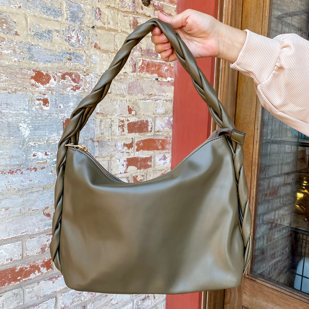 Jen & Co Delilah Knotted Detail Hobo w/ Knotted Handle in Dark Olive - Lyla's: Clothing, Decor & More - Plano Boutique