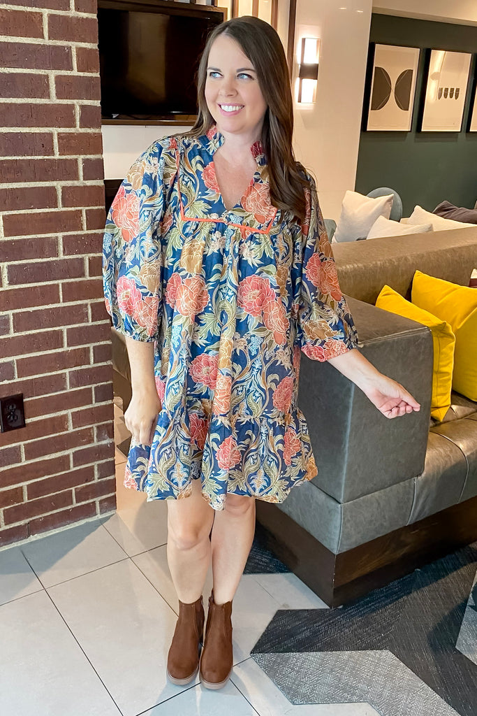 Say Hello Navy Floral Print Dress - Lyla's: Clothing, Decor & More - Plano Boutique