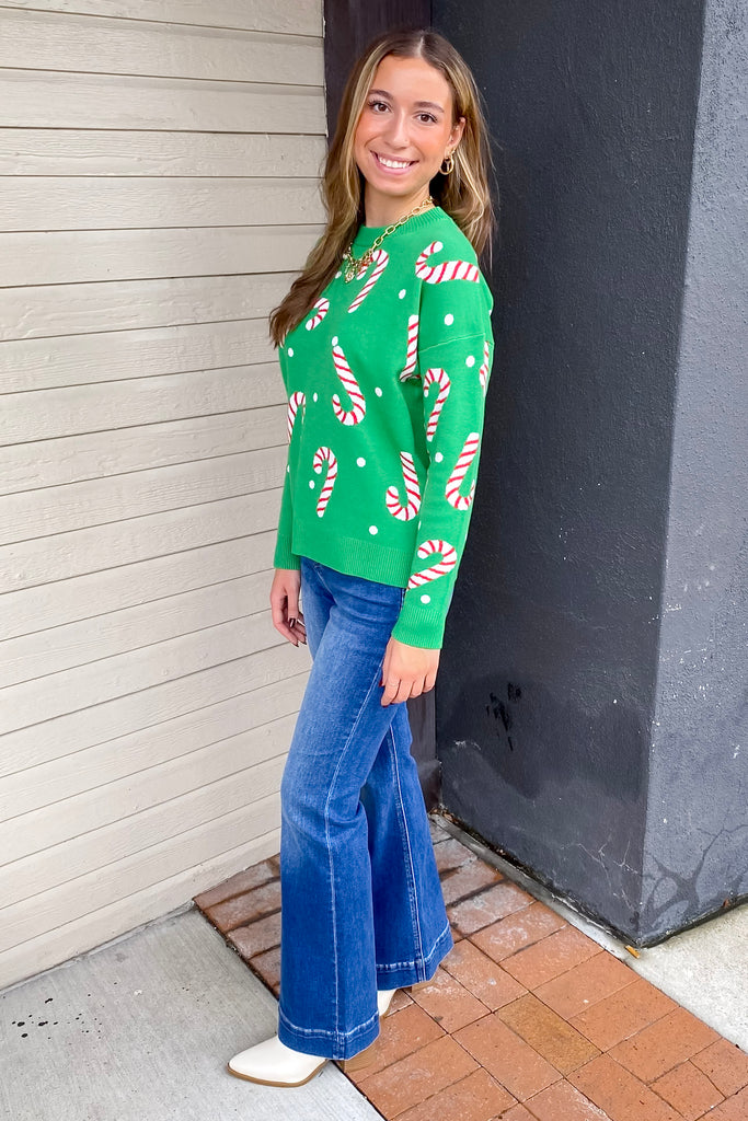 Candy Cane Christmas Green Sweater - Lyla's: Clothing, Decor & More - Plano Boutique