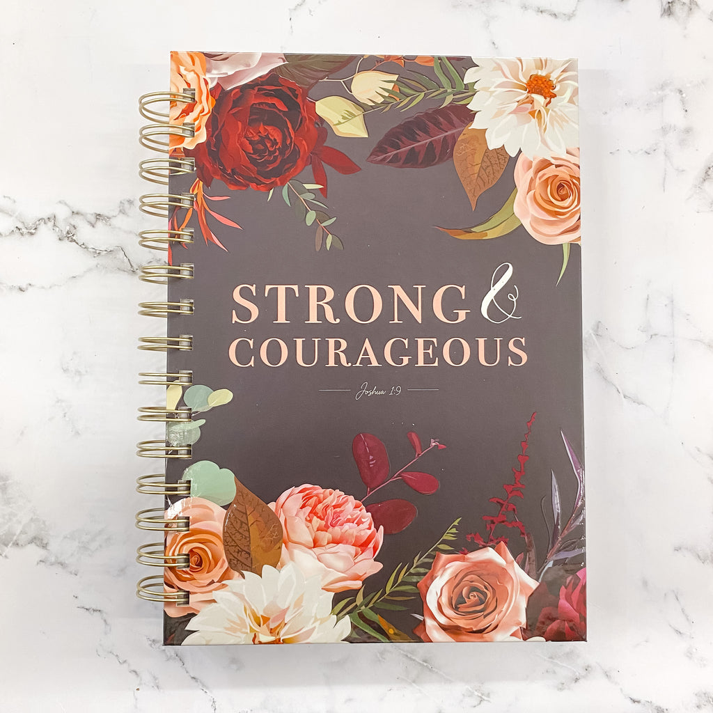 Strong and Courageous Merlot Bouquet Large Wirebound Journal - Joshua 1:9 - Lyla's: Clothing, Decor & More - Plano Boutique