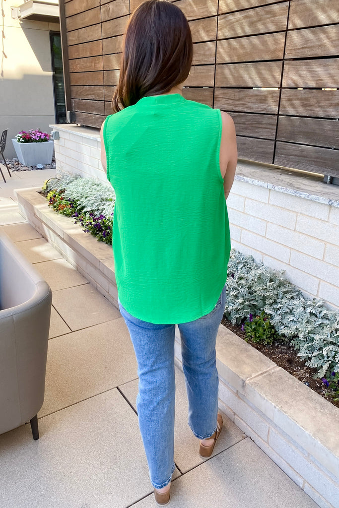Here We Go Sleeveless Kelly Green Top - Lyla's: Clothing, Decor & More - Plano Boutique