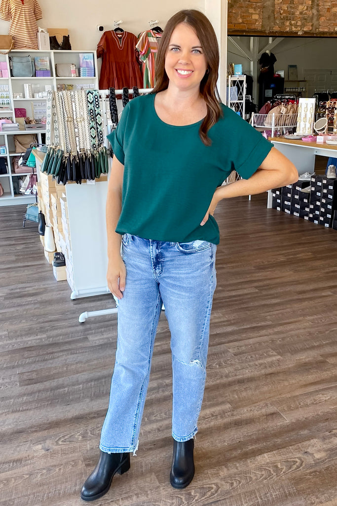 Scooped Up Hunter Green Top - Lyla's: Clothing, Decor & More - Plano Boutique