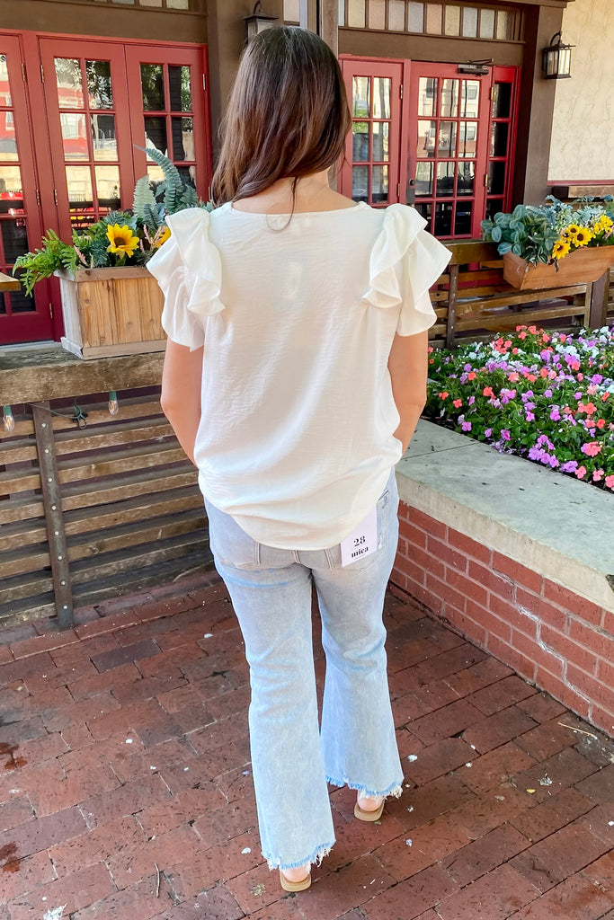 Time To Go Ruffle Sleeve Off White Top - Lyla's: Clothing, Decor & More - Plano Boutique