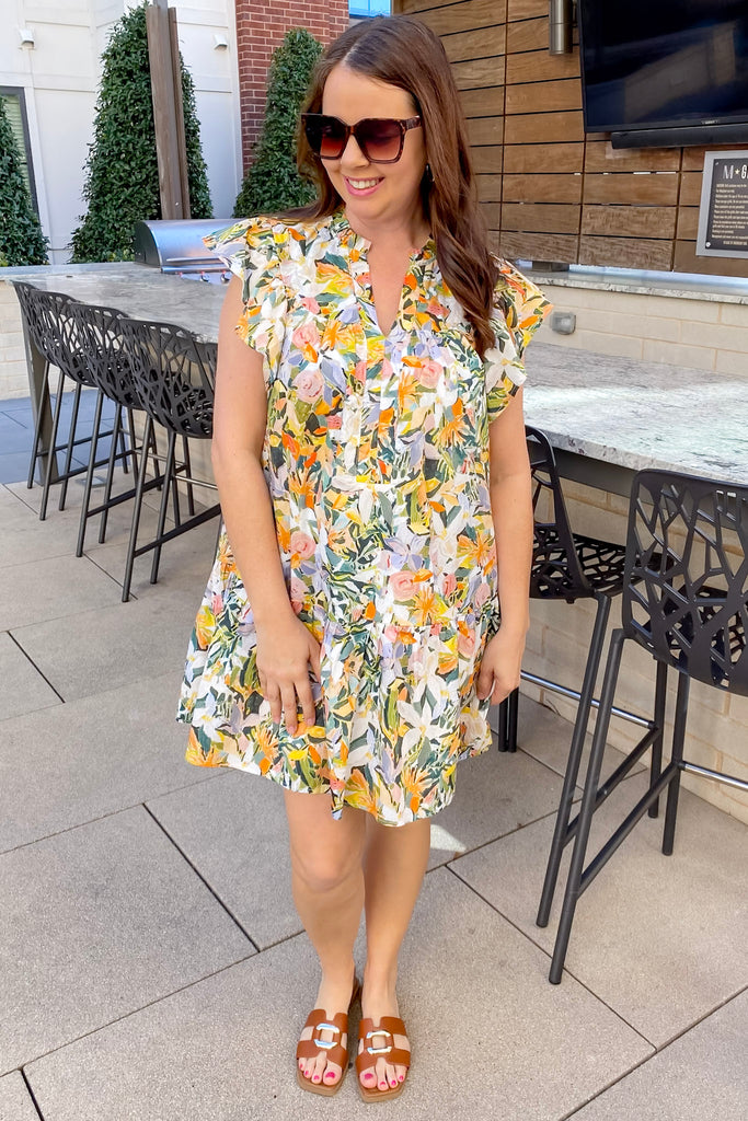 Vibrant Escape Ruffle Citrus Dress - Lyla's: Clothing, Decor & More - Plano Boutique