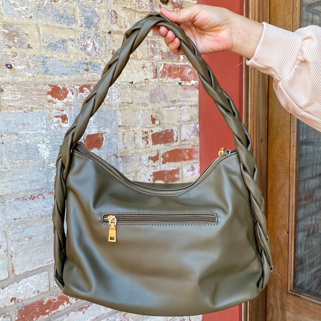 Jen & Co Delilah Knotted Detail Hobo w/ Knotted Handle in Dark Olive - Lyla's: Clothing, Decor & More - Plano Boutique