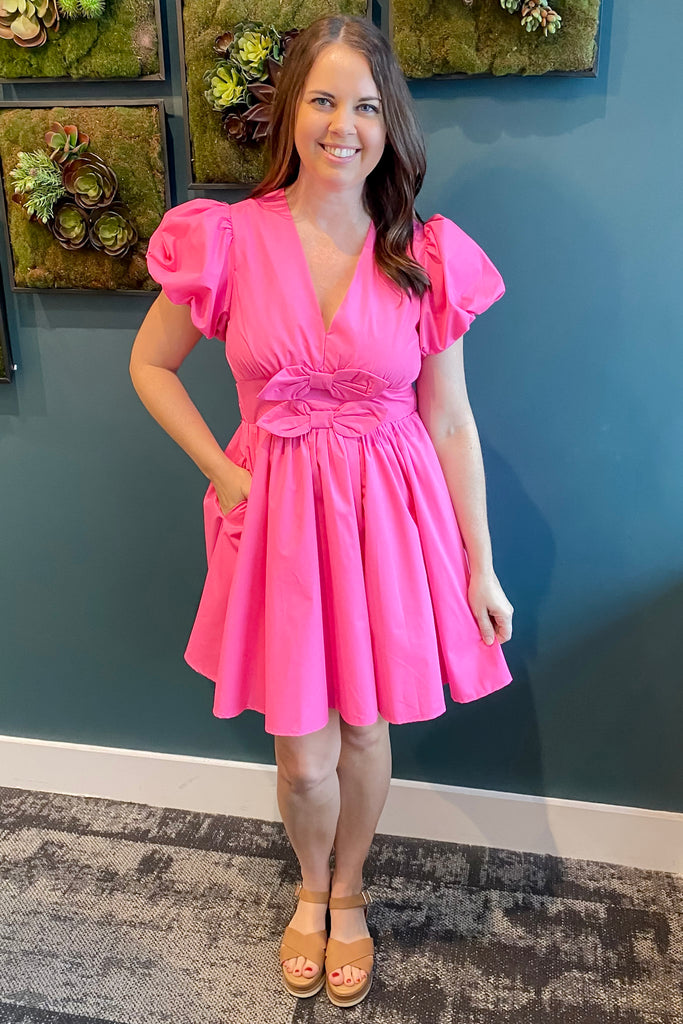 Rosette Radiance Bow Detail Pink Dress - Lyla's: Clothing, Decor & More - Plano Boutique
