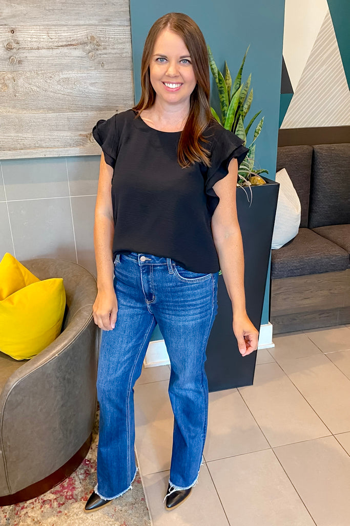 Ruffle Sleeve Black Top - Lyla's: Clothing, Decor & More - Plano Boutique