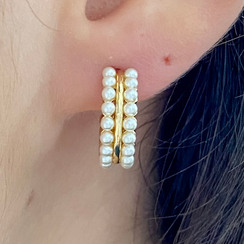 Small Gold Hoops With Pearls - Lyla's: Clothing, Decor & More - Plano Boutique
